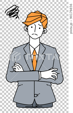 困った顔をしたスーツ姿のビジネスマンの男性のイラスト(バストアップ) 困った顔をしたスーツ姿のビジネスマンの男性のイラスト(バストアップ) 90176656