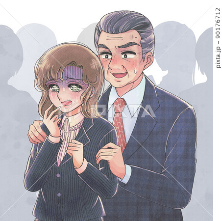 レロト漫画風・パワハラ、セクハラに怯える新入社員のイラスト 90176712