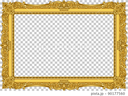装飾的でゴージャスな金色の額縁 フレームのイラスト素材 [90177560