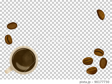 ホットコーヒーとコーヒー豆のリアルタッチイラスト 背景 フレーム コピースペースあり ホットコーヒーとコーヒー豆のリアルタッチイラスト 背景 フレーム コピースペースあり 90177730