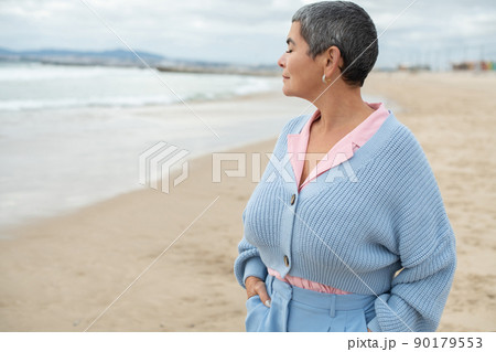Portrait beautiful of woman walking near sea Portrait beautiful of woman walking near sea 90179553