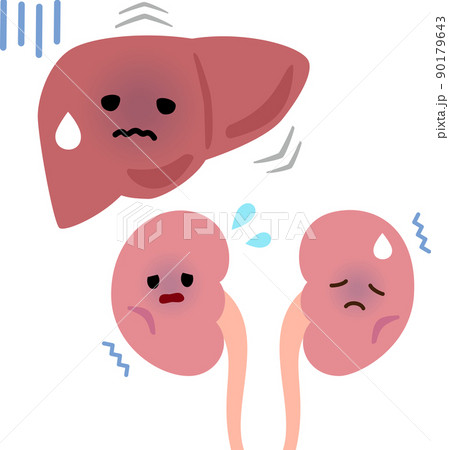 弱った肝臓と腎臓のキャラクター 90179643
