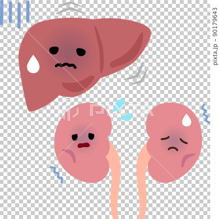 弱った肝臓と腎臓のキャラクター 90179643