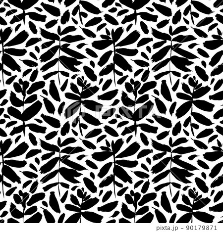 Black leaves and branches vector seamless pattern. 90179871