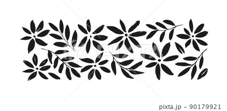 Hand drawn black brush flower vector silhouettes. Hand drawn black brush flower vector silhouettes. 90179921