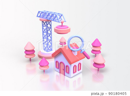 house with giant magnifier real estate concept illustration Landing page template for business idea concept background 90180405