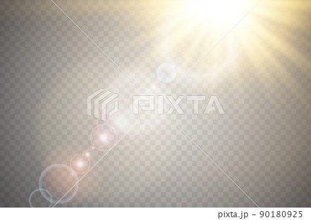 Vector transparent sunlight special lens flare light effect. Sun flash with rays and spotlight 90180925