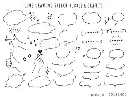 線画の吹き出しとデザイン装飾の落書きのベクターイラスト 90181402