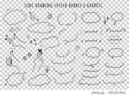 線画の吹き出しとデザイン装飾の落書きのベクターイラスト 90181402
