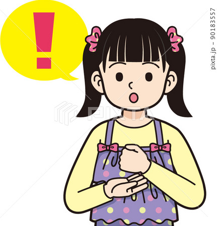 納得するツインテールの女の子_線画 納得するツインテールの女の子_線画 90183557