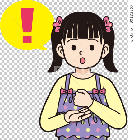 納得するツインテールの女の子_線画 納得するツインテールの女の子_線画 90183557