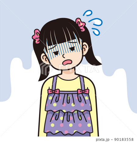 疲れたツインテールの女の子_線画 疲れたツインテールの女の子_線画 90183558