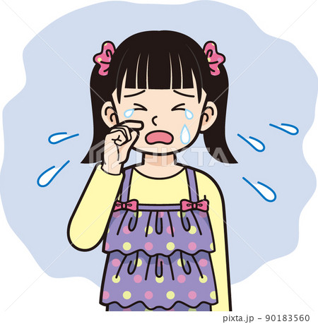 泣くツインテールの女の子_線画 泣くツインテールの女の子_線画 90183560