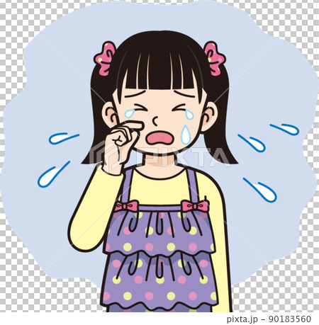 泣くツインテールの女の子_線画 泣くツインテールの女の子_線画 90183560