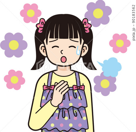ほっとするツインテールの女の子＿線画 90183562