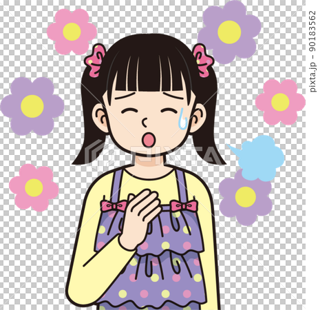 ほっとするツインテールの女の子＿線画 90183562