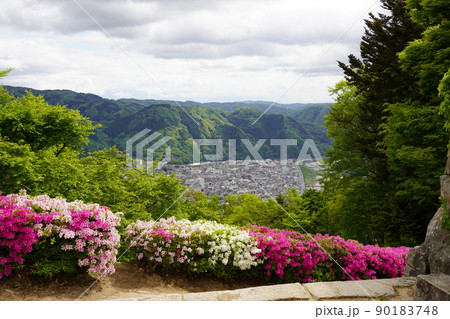 山からの風景　花　街並み　 90183748