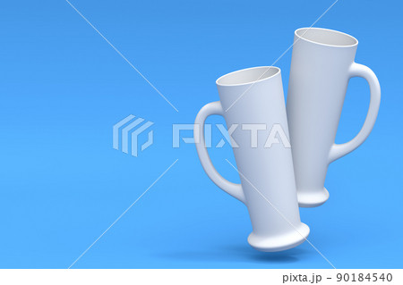 White glasses of fresh draft beer on a blue monochrome background. 90184540