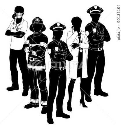 Silhouette Emergency Services Worker Team People 90185104