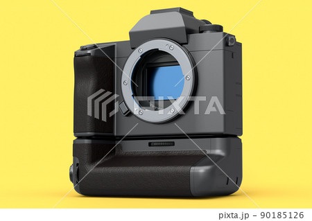 Concept of nonexistent DSLR camera isolated on a yellow background. Concept of nonexistent DSLR camera isolated on a yellow background. 90185126