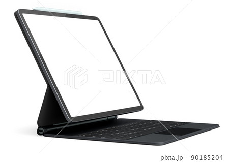 Computer tablet with keyboard and blank screen isolated on white background. 90185204