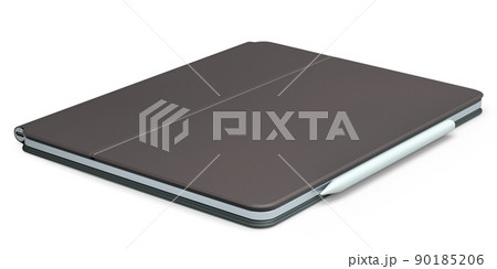 Computer tablet with leather cover case and pencil isolated on white background Computer tablet with leather cover case and pencil isolated on white background 90185206