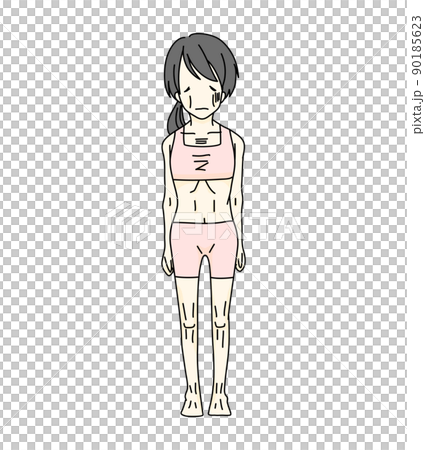 痩せ（ガリガリ）　女性のデフォルメ体型　イラスト 90185623