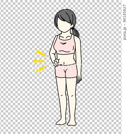 浮き輪肉を気にしてつまんでいる女性のイラスト 隠れ肥満・ポッコリお腹 浮き輪肉を気にしてつまんでいる女性のイラスト 隠れ肥満・ポッコリお腹 90185627