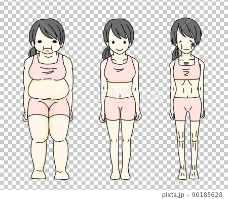 肥満・標準・痩せ 女性のデフォルメ体型のセット イラスト 肥満・標準・痩せ 女性のデフォルメ体型のセット イラスト 90185628