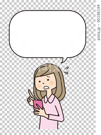 Female smartphone balloon puzzled outline Female smartphone balloon puzzled outline 90186194