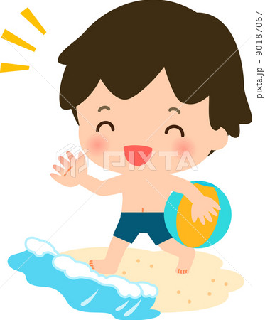 砂浜で遊ぶビーチボールを持った男の子 90187067