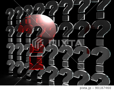Row of question marks on a black background. 3d render.  90187460