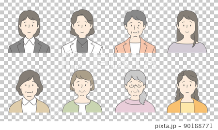 さまざまな女性バストショットアイコンのセット 90188771