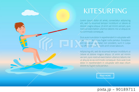 Kitesurfing Web Poster with Kitesurfer Smiling Boy 90189711