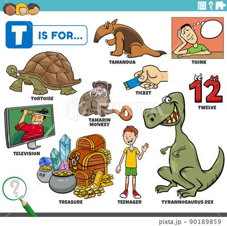 letter t words educational set with cartoon characters letter t words educational set with cartoon characters 90189859