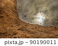 oil polution on the lake water closeup 90190011