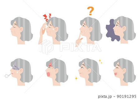 女性高齢者の横顔イラストセット 女性高齢者の横顔イラストセット 90191295