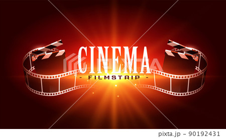 3d realistic cinema film strip and clapper board background 90192431