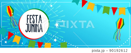 festa junina blue banner with decorative elements and text space 90192612