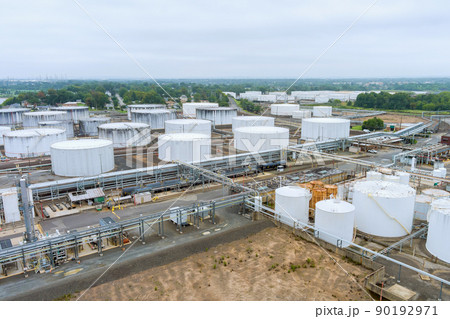 Aerial industrial zone view of storage crude oil tank petroleum 90192971