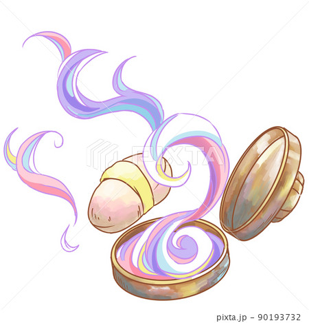 色鮮やかパフ付きかわいいファンデーションコスメのイラスト素材