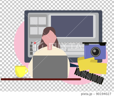 視頻編輯女性視頻創作者 PC 人物插圖 90194027