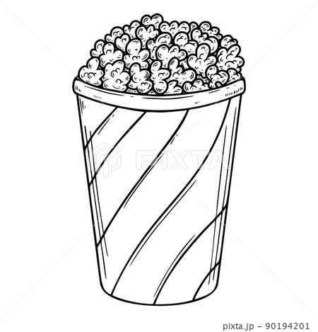 Set of Illustration of popcorn box in engraving style. Design element for logo, label, sign, poster, t shirt. Vector illustration 90194201