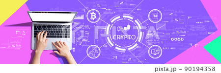 Crypto Trading theme with person using a laptop Crypto Trading theme with person using a laptop 90194358