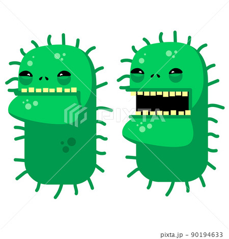 Medical illustration of angry virus character in flat style. Microbiology. Design element for poster, infographic, banner, card, flyer, brochure. Vector illustration 90194633