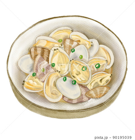 色鉛筆で描いたアサリの酒蒸しのイラストのイラスト素材