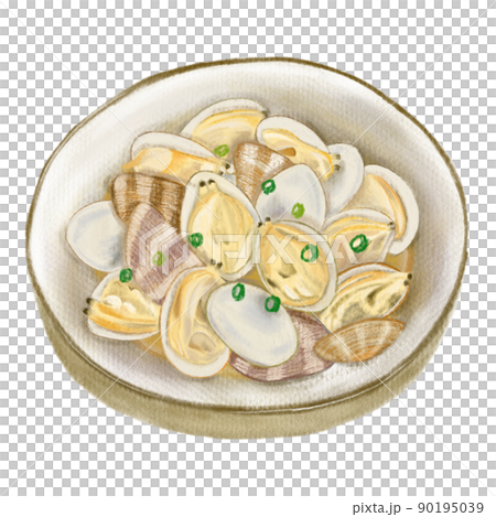 色鉛筆で描いたアサリの酒蒸しのイラストのイラスト素材