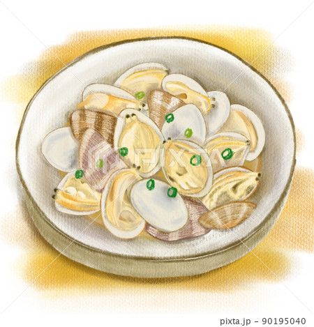 色鉛筆で描いたアサリの酒蒸しのイラスト 90195040