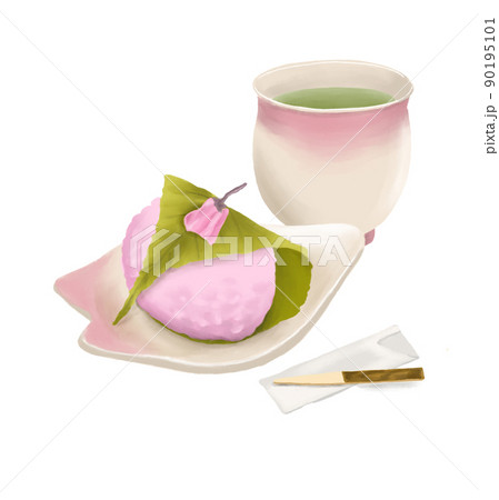 道明寺タイプの桜餅と緑茶のイラストのイラスト素材 [90195101] - PIXTA