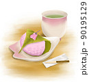 道明寺タイプの桜餅と緑茶のイラスト 90195129